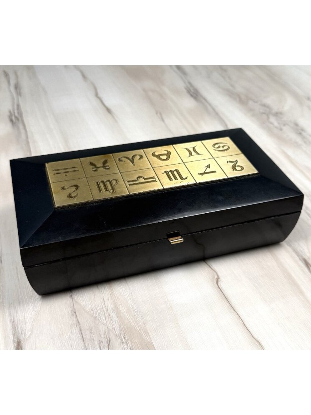 VTG ENCORE 8"x4" Zodiac 2-Deck Playing Card MUSIC BOX Etched Brass & Plastic